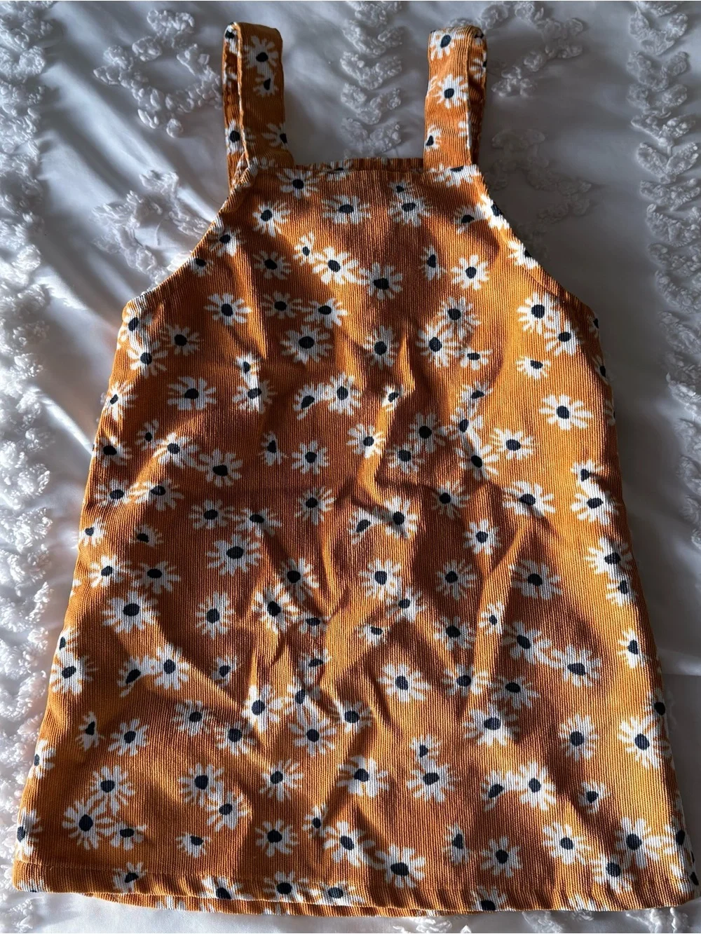 SHEIN Mustard Floral Corduroy Dress with White Daisies